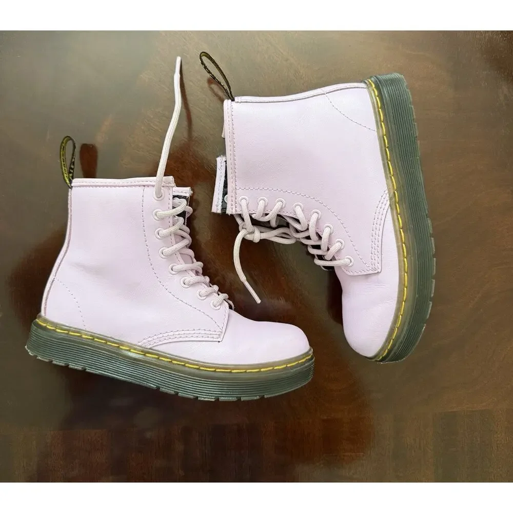 Dr Martens Girl’s Boots Pink Leather Zip Zavala J Lace Up Combat Girls Sz 13